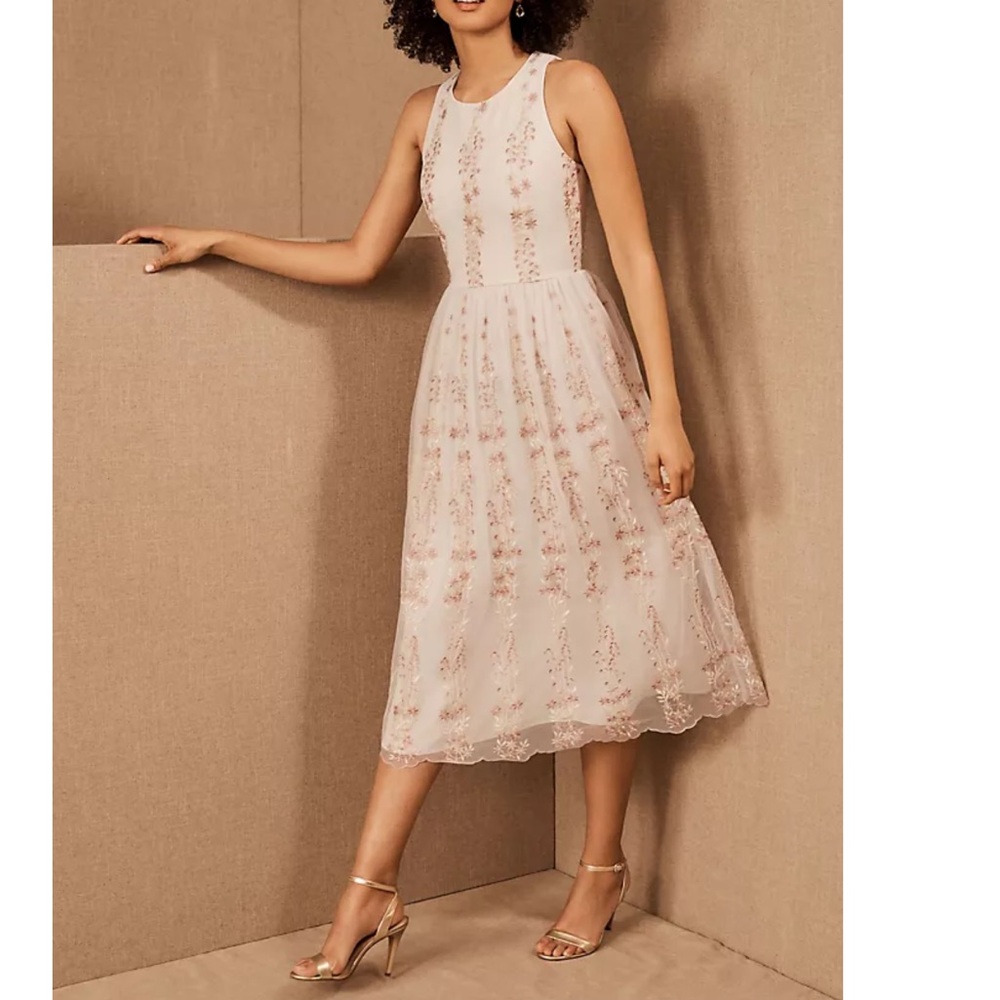 BHLDN Parsons Midi Dress Size 4 Women Mesh Floral Embroidered Sleeveless